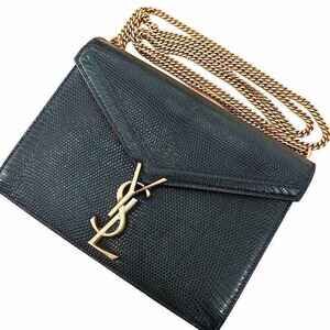 Saint Laurent Yves Cassandra Chain Shoulder Bag Tote Leather Lizard Embossed